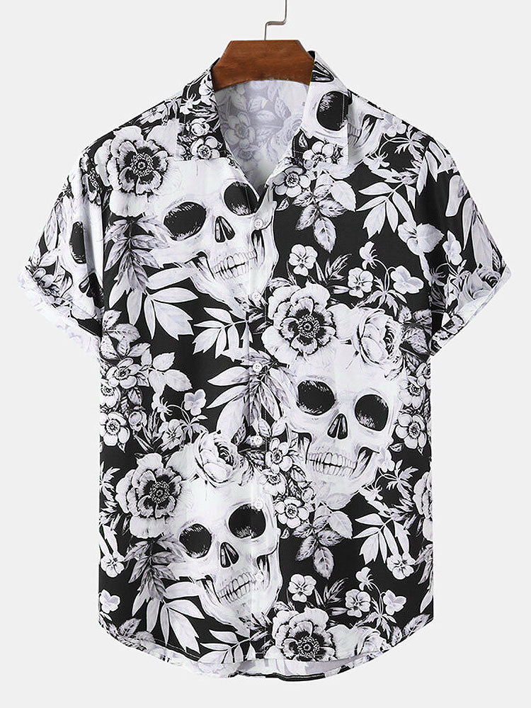 Sacha | Chemise à Imprimé Crâne et Fleurs pour Hommes