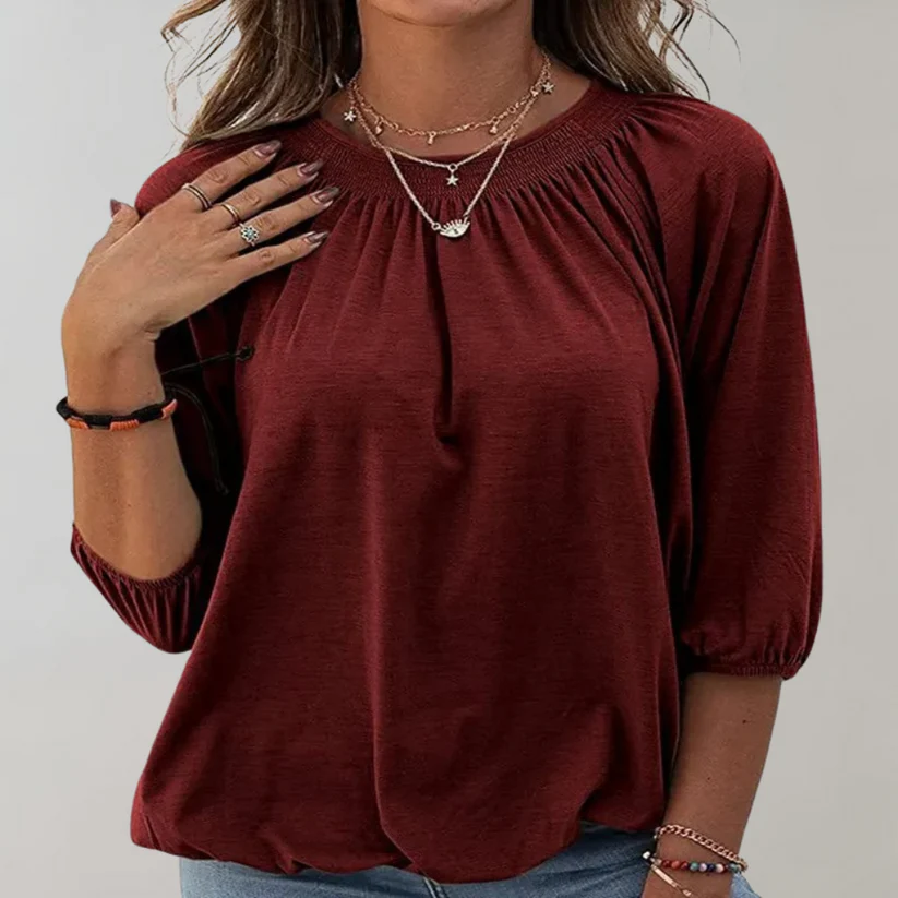 Célestine | Blouse légère à fronces et manches 3/4 pour femme