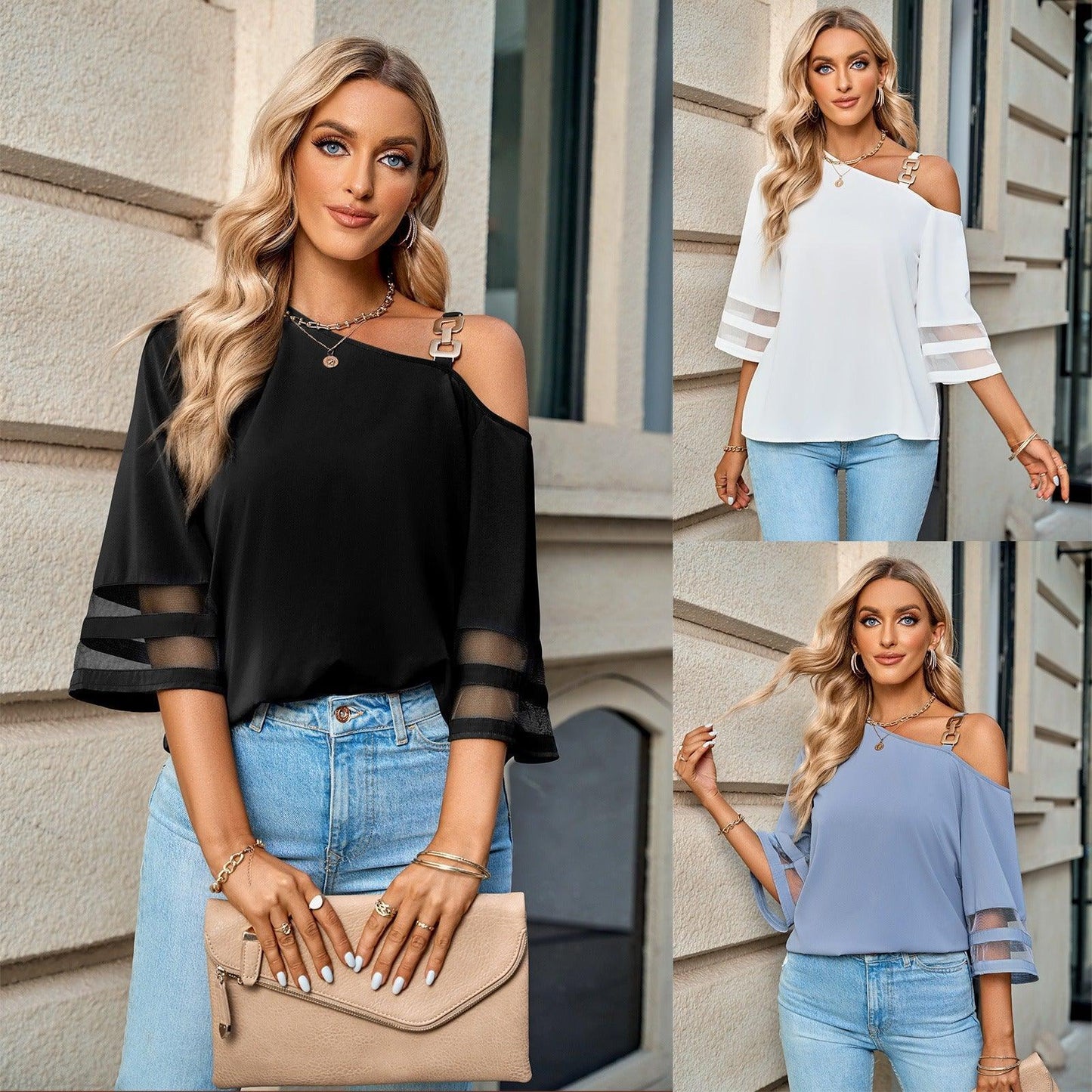 Clara | Blouse Asymétrique Unilatérale à Boutons Métalliques