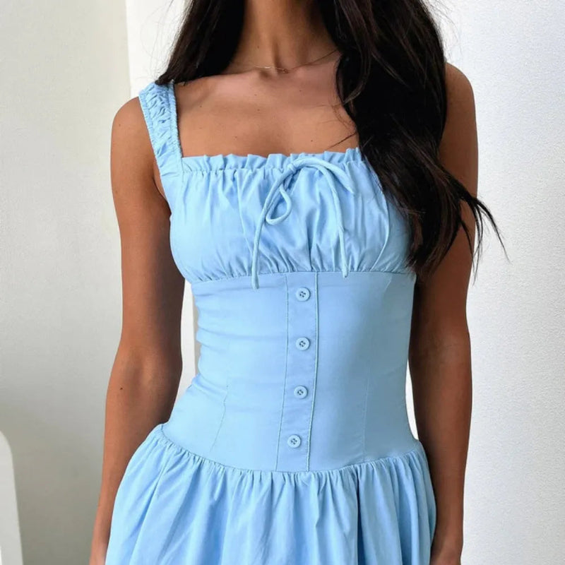 Fiorella | Robe Cami à Boutons et Encolure Carrée