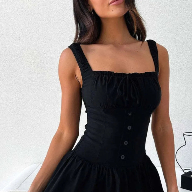 Fiorella | Robe Cami à Boutons et Encolure Carrée