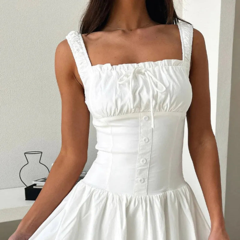 Fiorella | Robe Cami à Boutons et Encolure Carrée