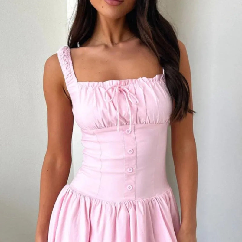 Fiorella | Robe Cami à Boutons et Encolure Carrée