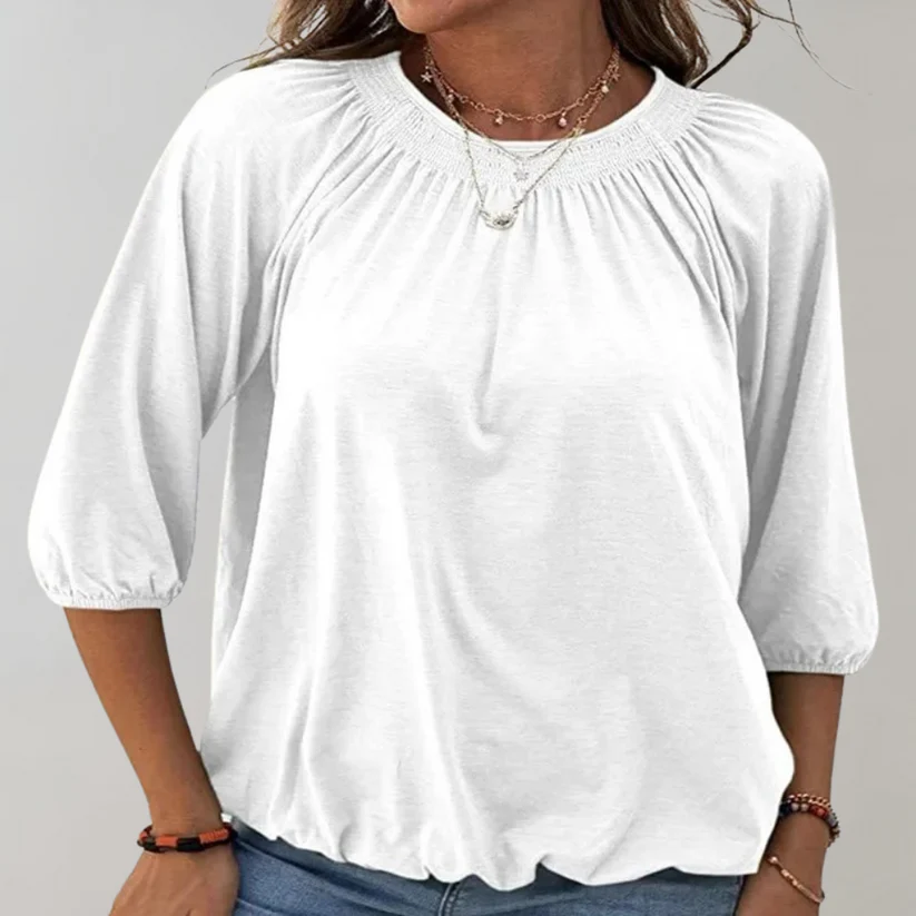 Célestine | Blouse légère à fronces et manches 3/4 pour femme
