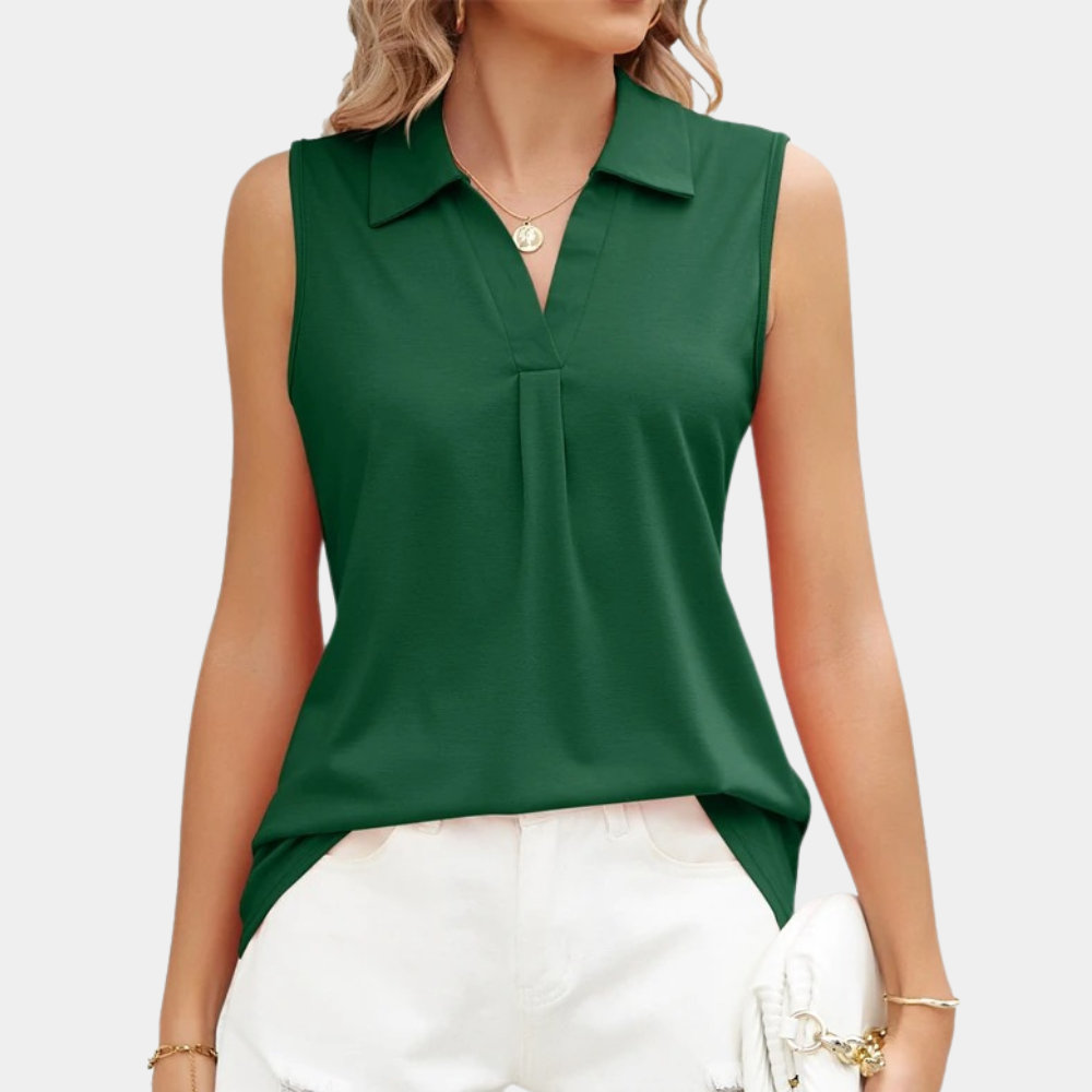 Alina | Blouse Sans Manches à Col Croisé et Plis Élégants
