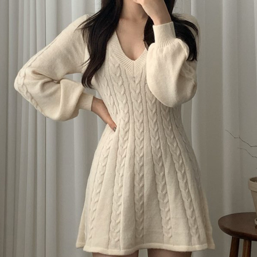 Alina | Robe Pull Ajustée à Col Rond pour Femme
