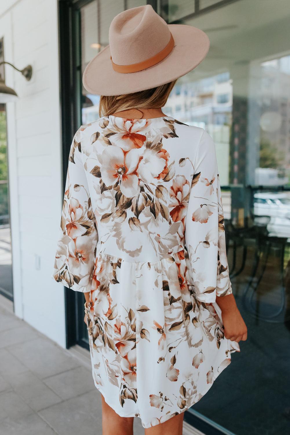 Alina | Robe Courte Fleurie à Manches Évasées