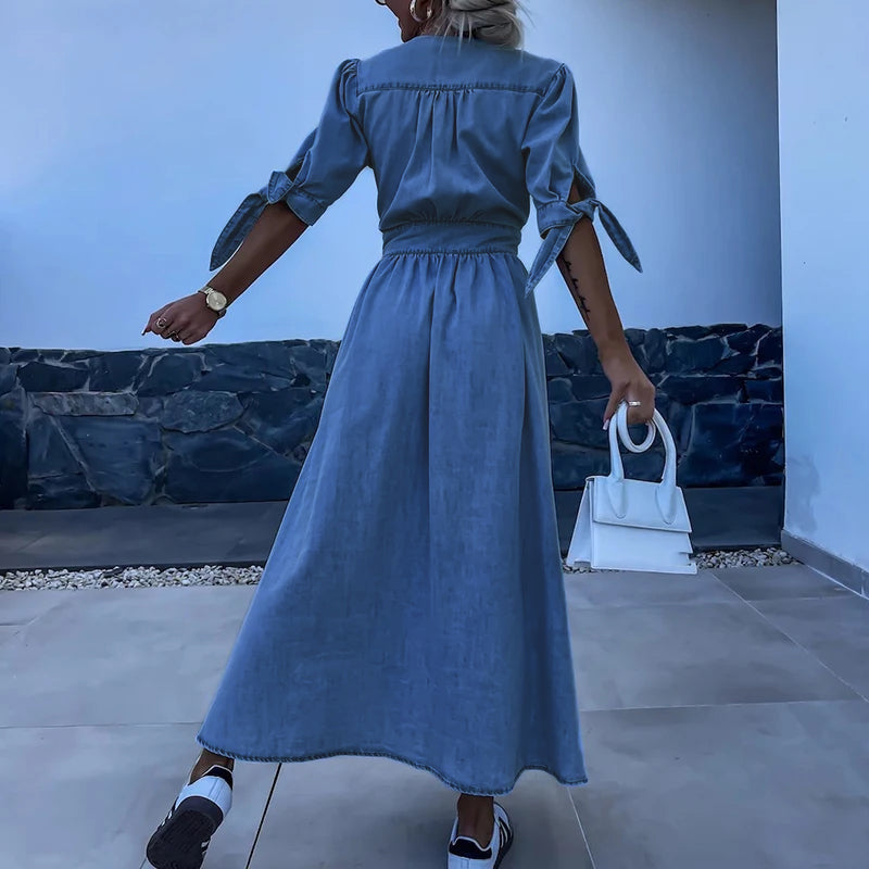 Alviera | Robe Longue en Denim à Boutons pour Femme