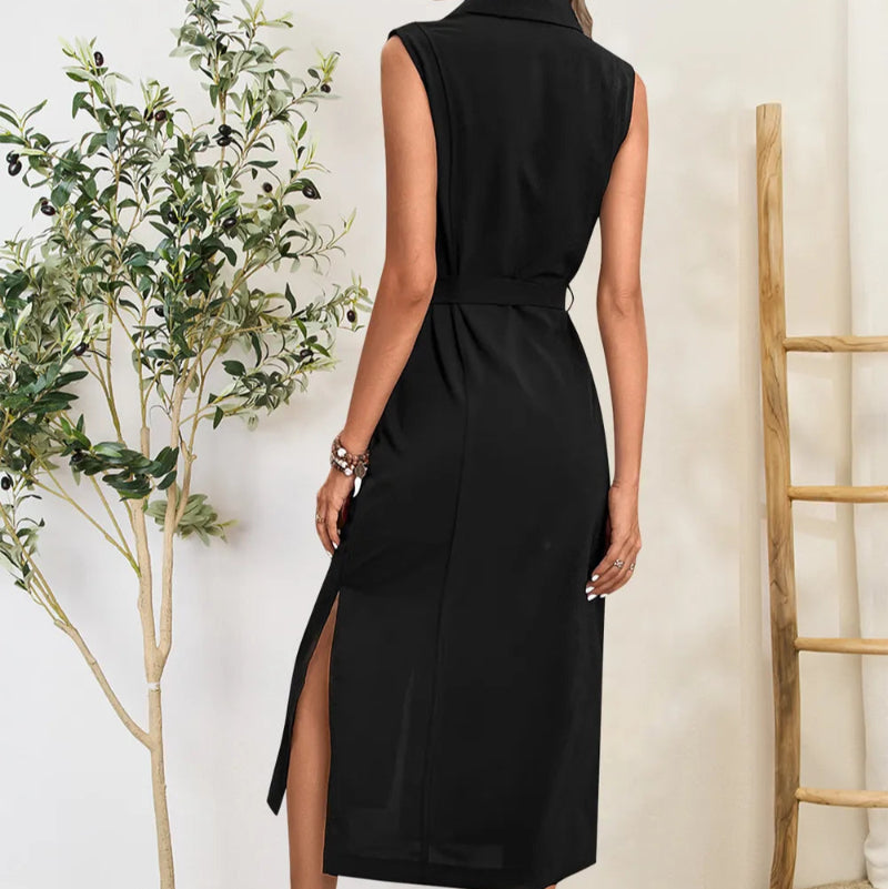 Eliane | Robe Midi Sans Manches à Boutons