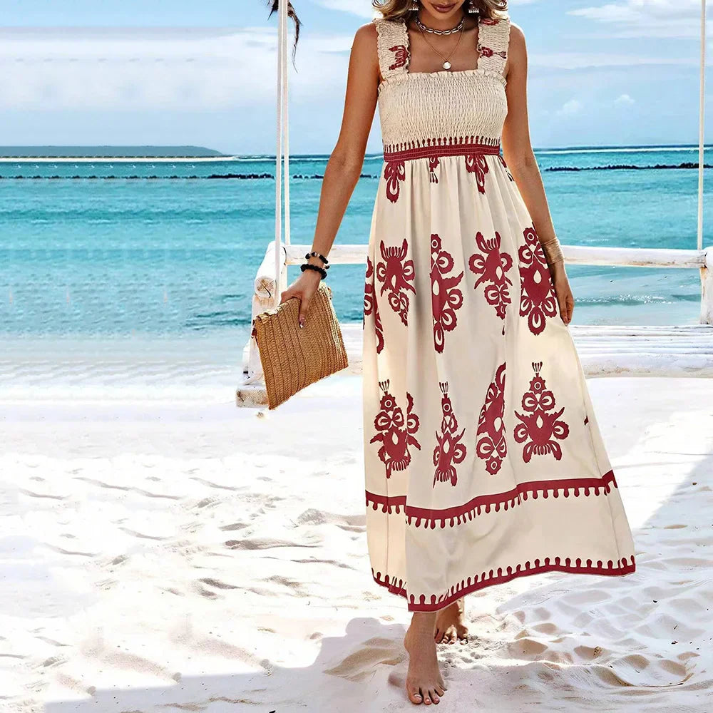 Celestina | Robe Longue à Smocks et Motifs Imprimés
