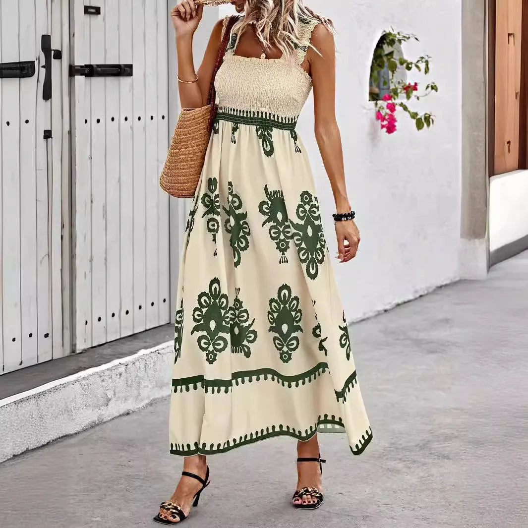 Celestina | Robe Longue à Smocks et Motifs Imprimés