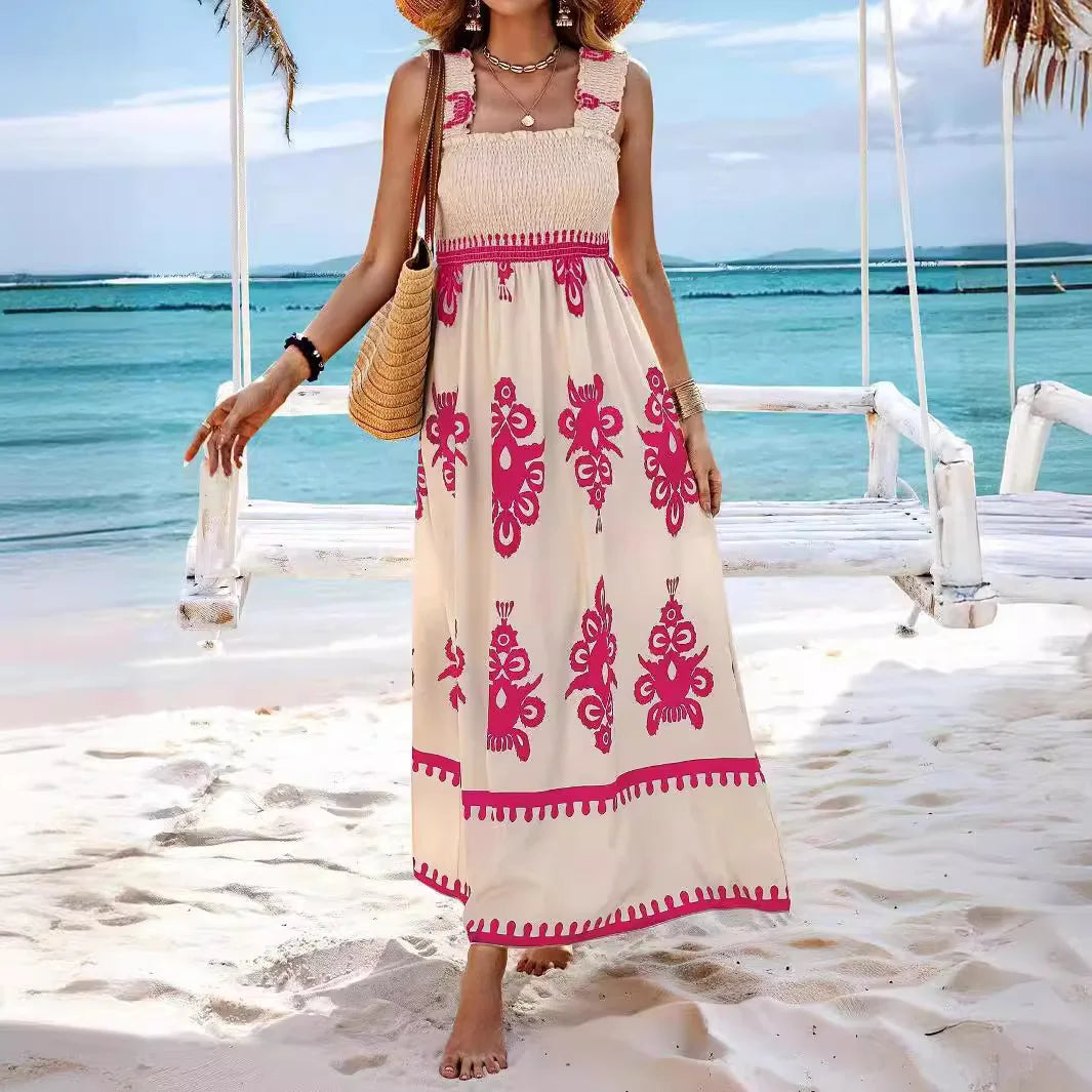 Celestina | Robe Longue à Smocks et Motifs Imprimés