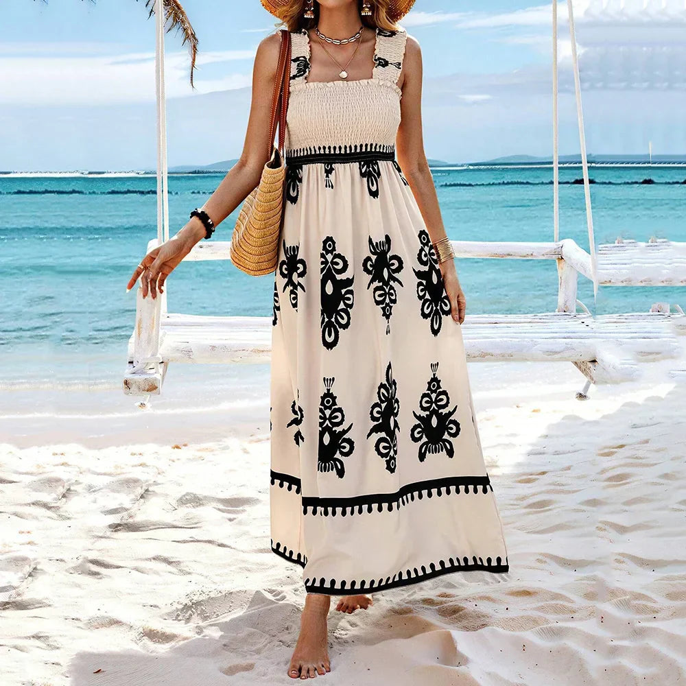 Celestina | Robe Longue à Smocks et Motifs Imprimés