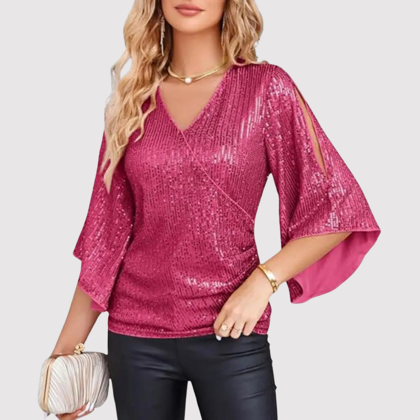 Clara | Haut Femme à Paillettes avec Manches Évasées