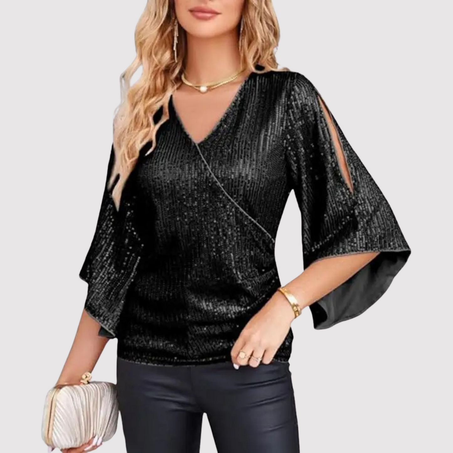 Clara | Haut Femme à Paillettes avec Manches Évasées