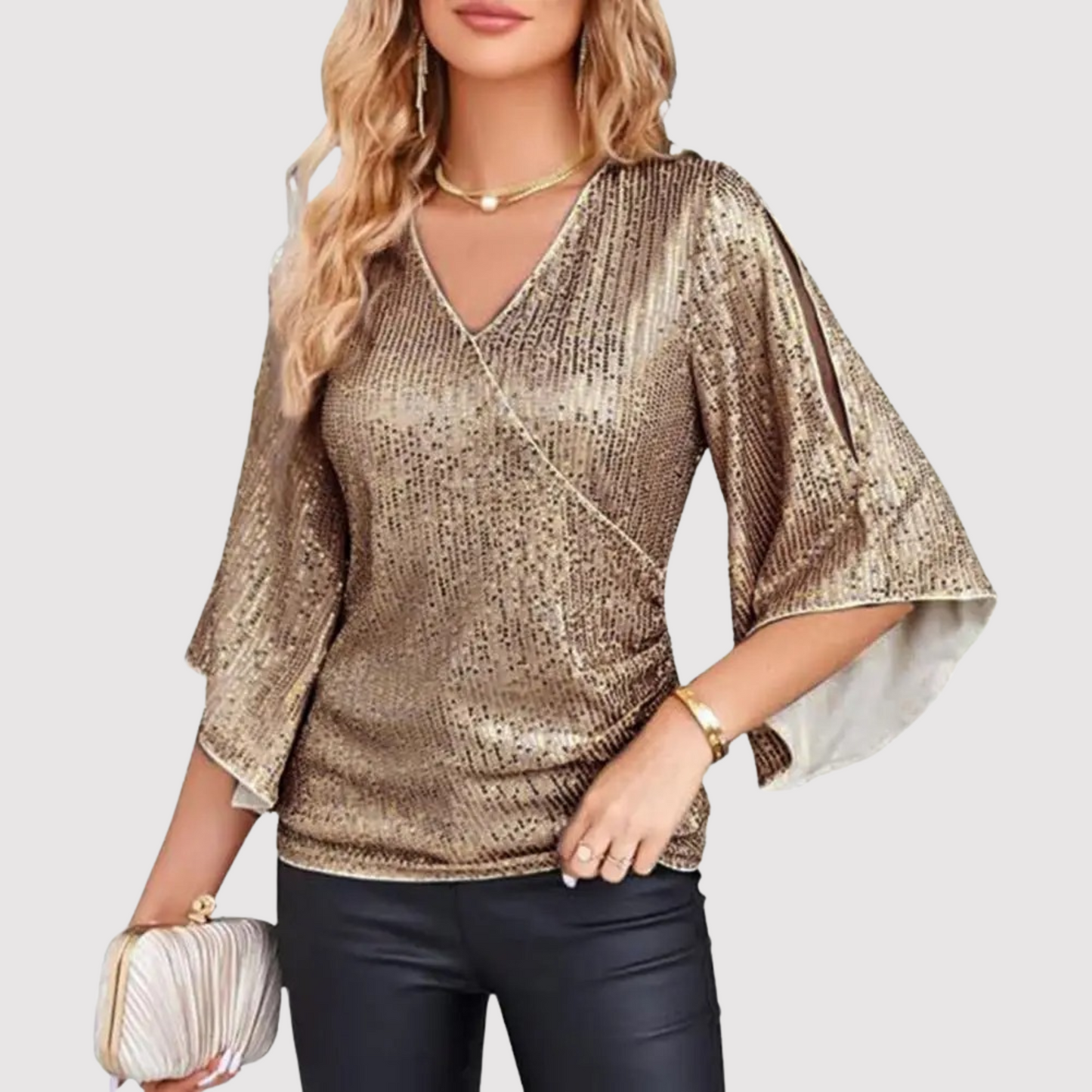 Clara | Haut Femme à Paillettes avec Manches Évasées