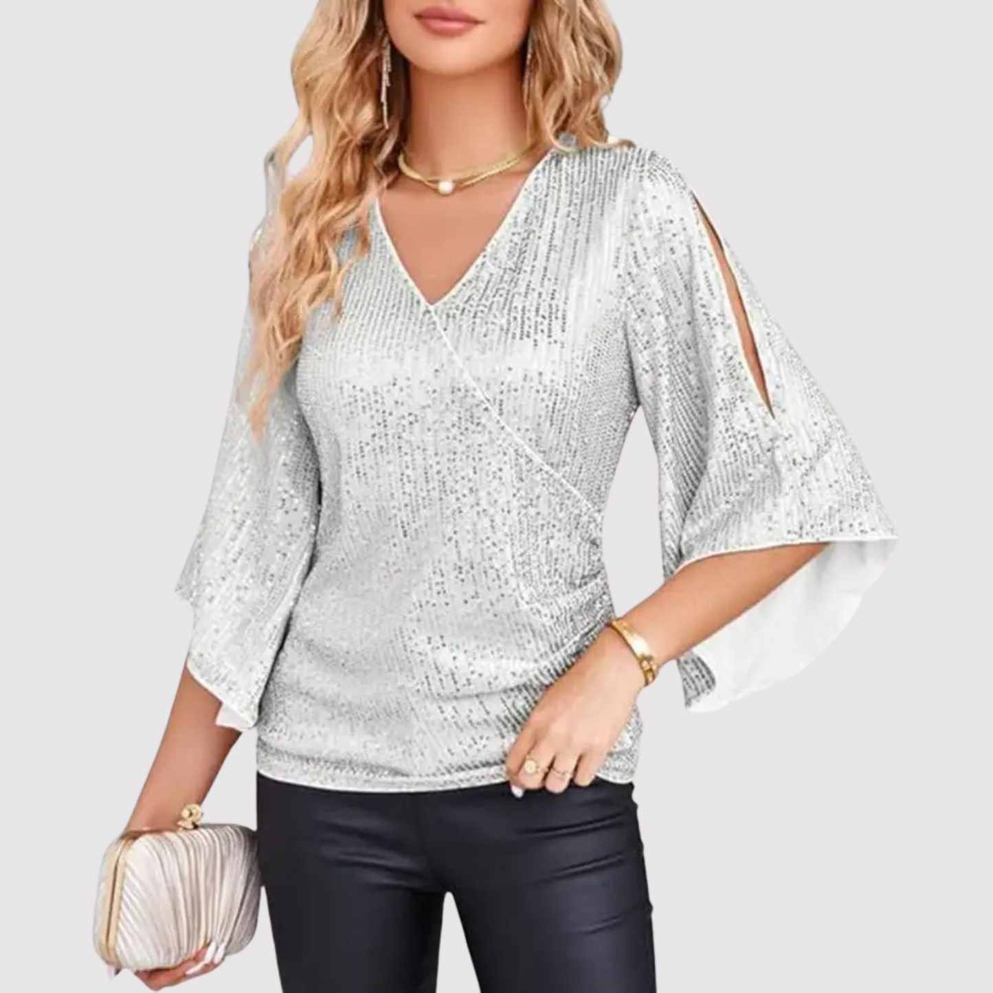 Clara | Haut Femme à Paillettes avec Manches Évasées
