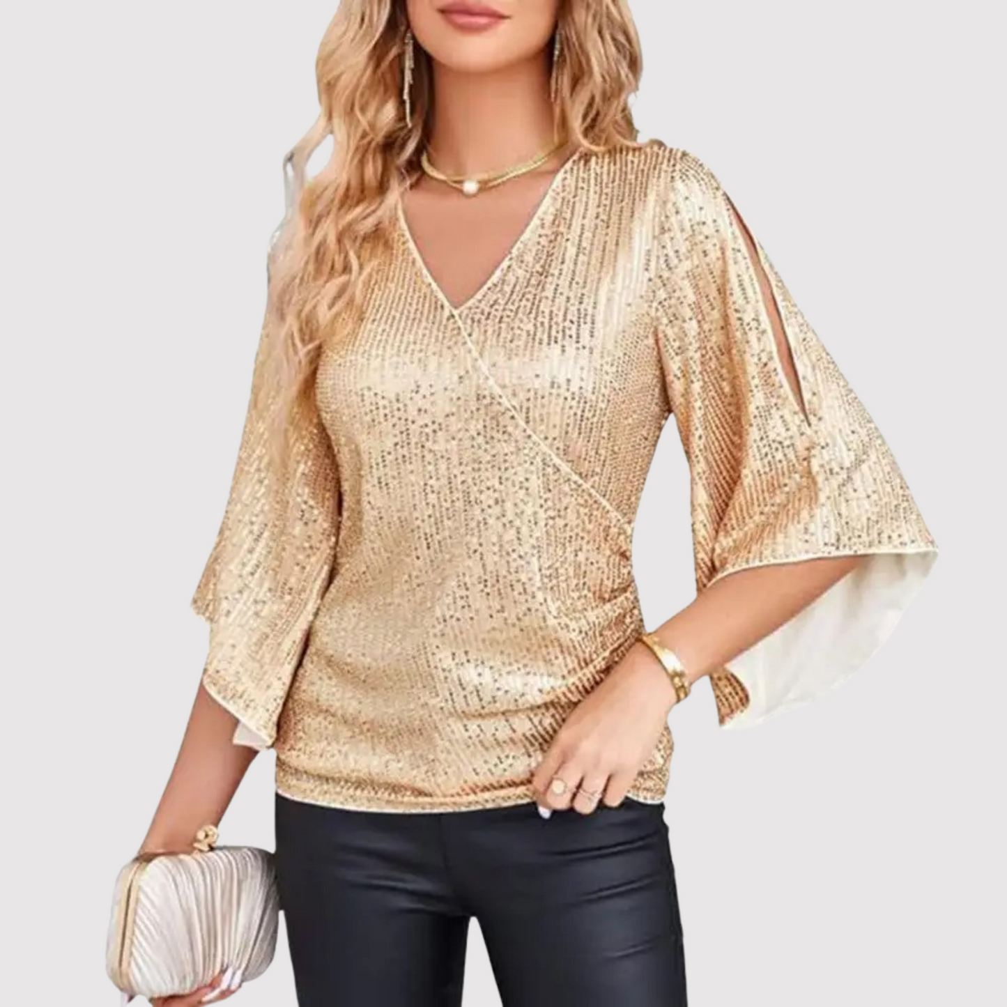Clara | Haut Femme à Paillettes avec Manches Évasées