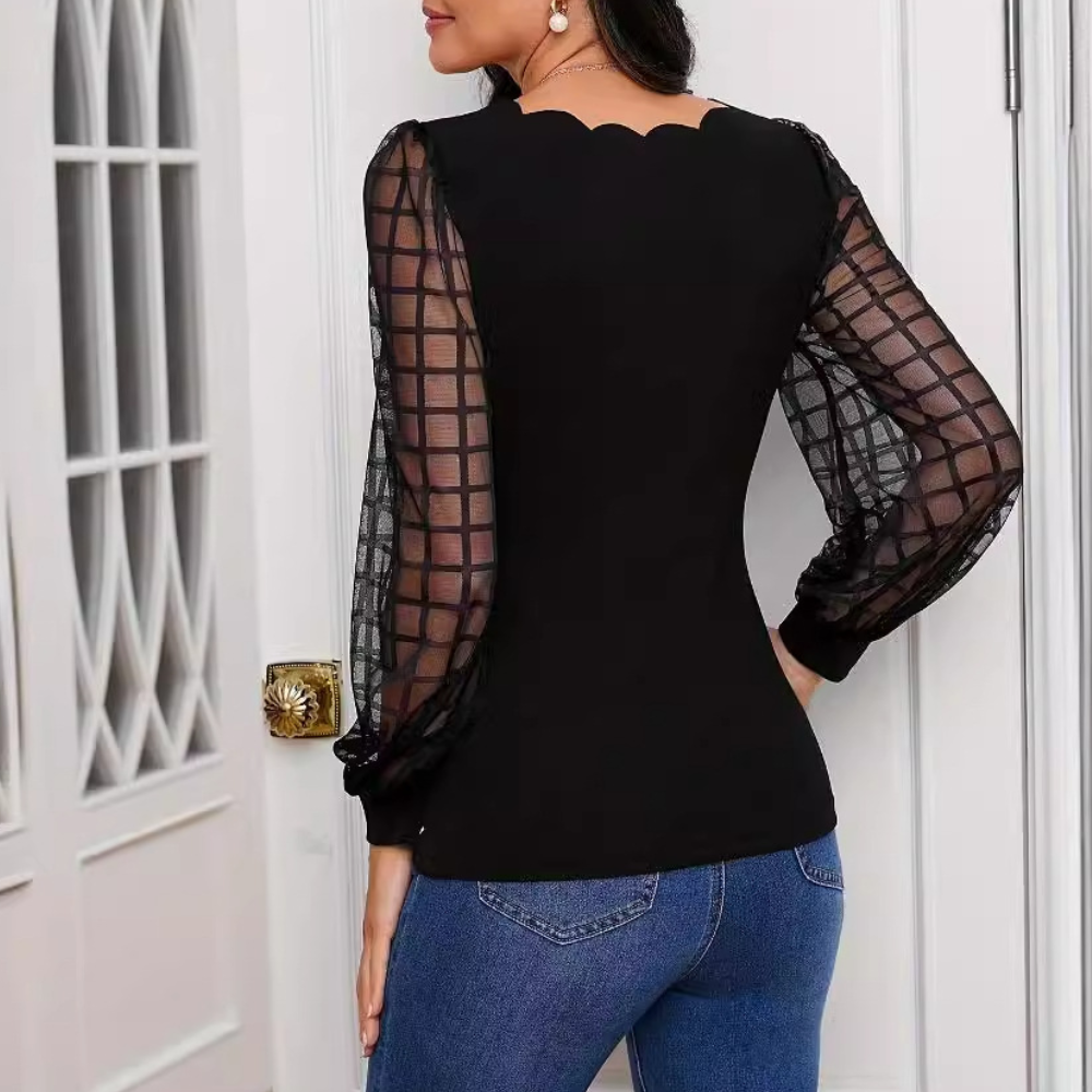 Elvira | Top Femme à Col V avec Finitions Ondulées