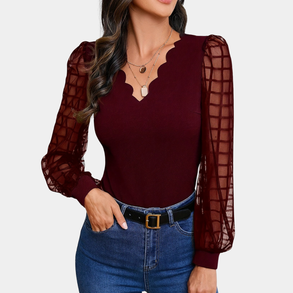 Elvira | Top Femme à Col V avec Finitions Ondulées