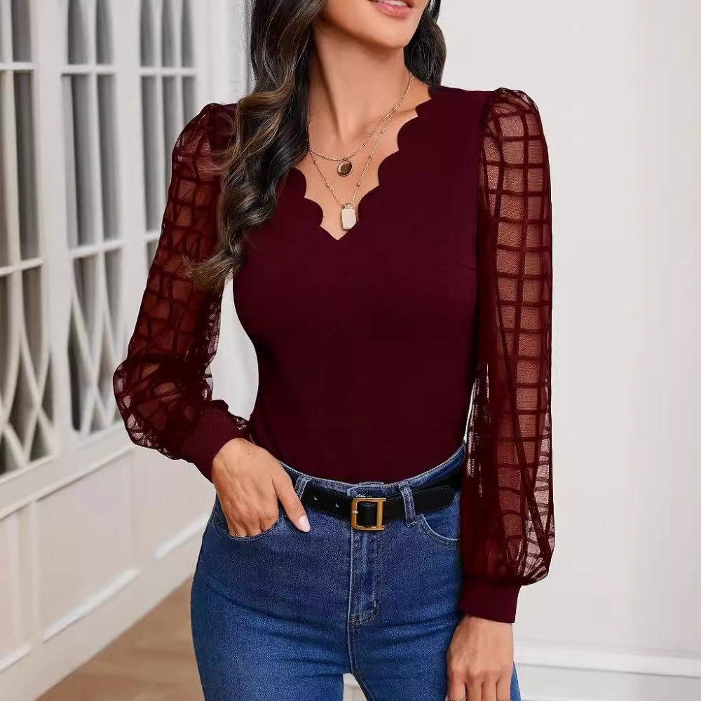 Elvira | Top Femme à Col V avec Finitions Ondulées