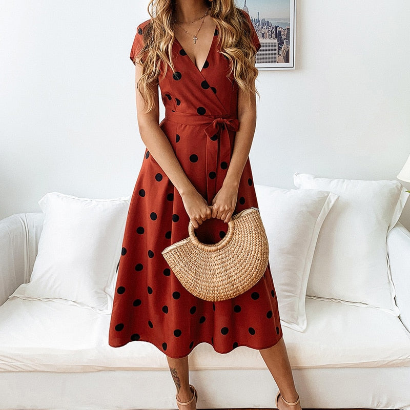Belle | Robe à Pois Élégante avec Détail Noué à la Taille