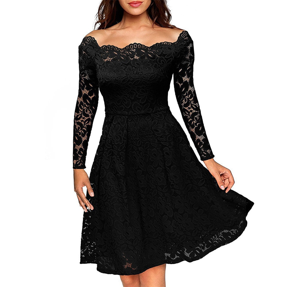 Camille | Robe en Dentelle Épaules Dénudées à Manches Longues