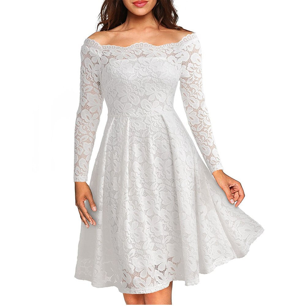 Camille | Robe en Dentelle Épaules Dénudées à Manches Longues