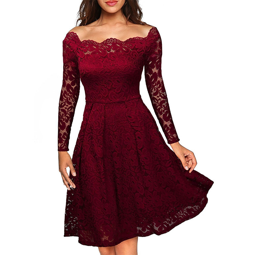 Camille | Robe en Dentelle Épaules Dénudées à Manches Longues