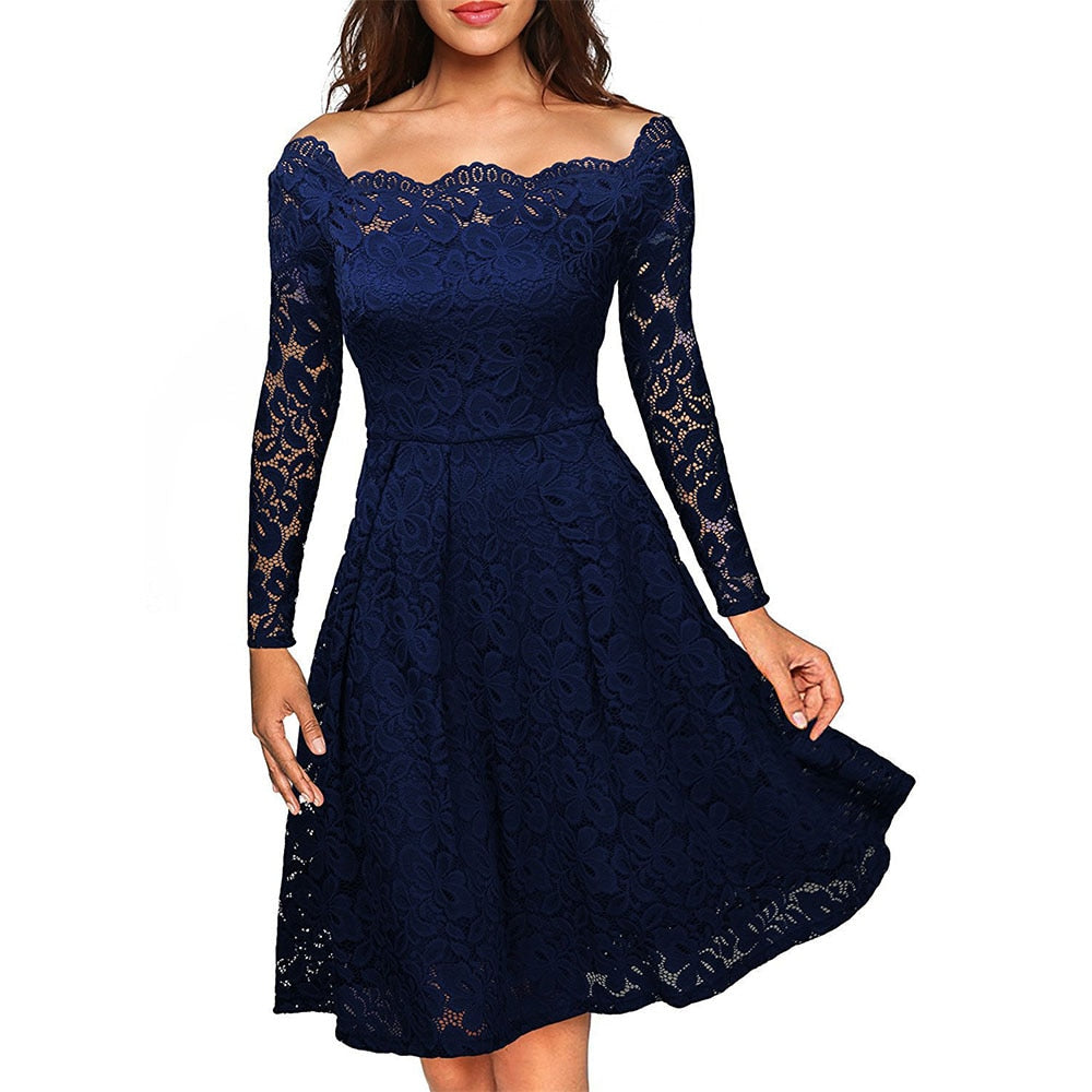 Camille | Robe en Dentelle Épaules Dénudées à Manches Longues