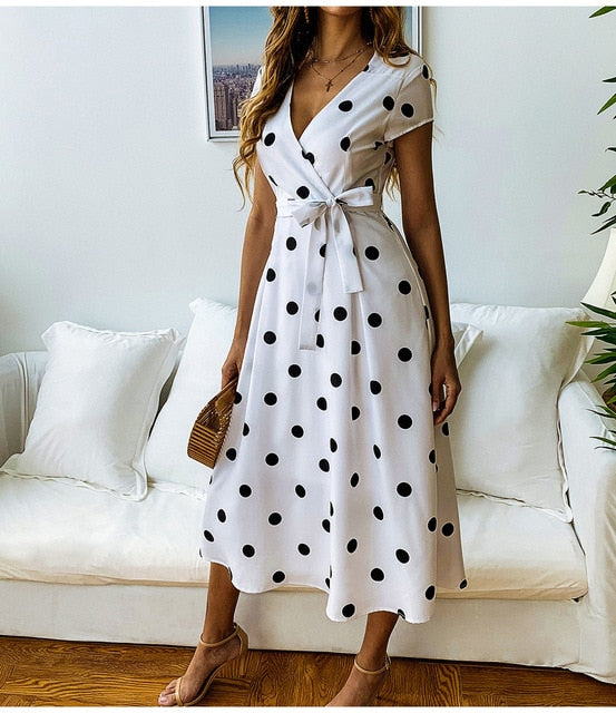 Belle | Robe à Pois Élégante avec Détail Noué à la Taille
