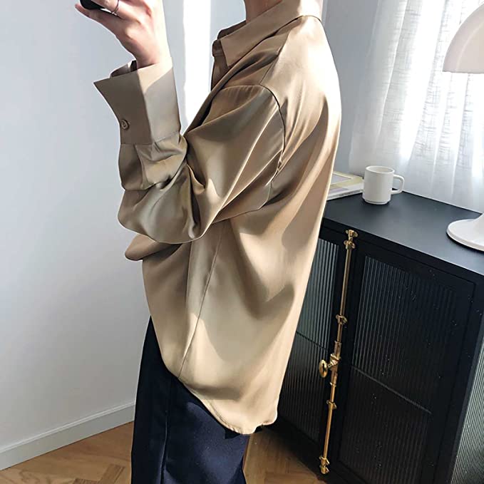 Léa | Blouse Oversize en Satin pour Femmes avec Col Classique