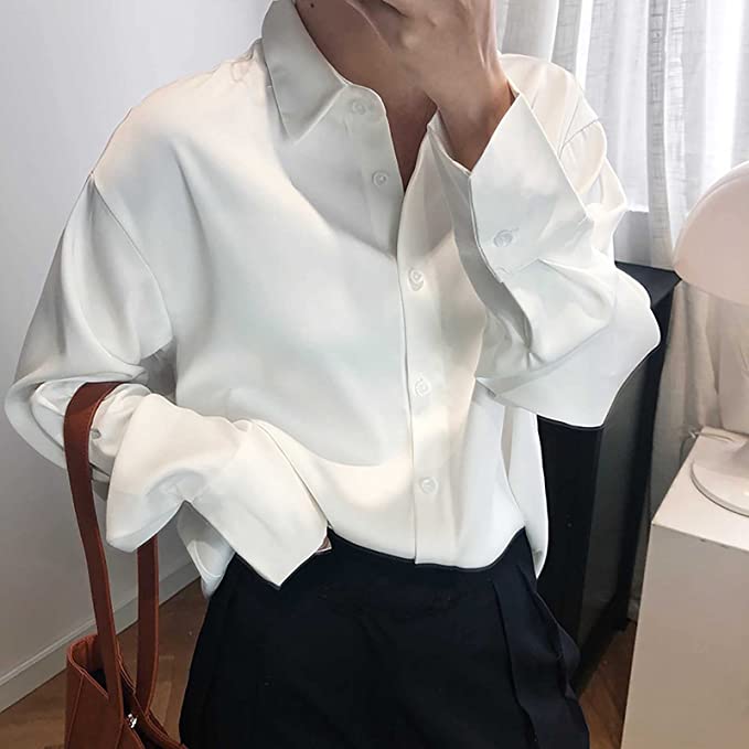 Léa | Blouse Oversize en Satin pour Femmes avec Col Classique