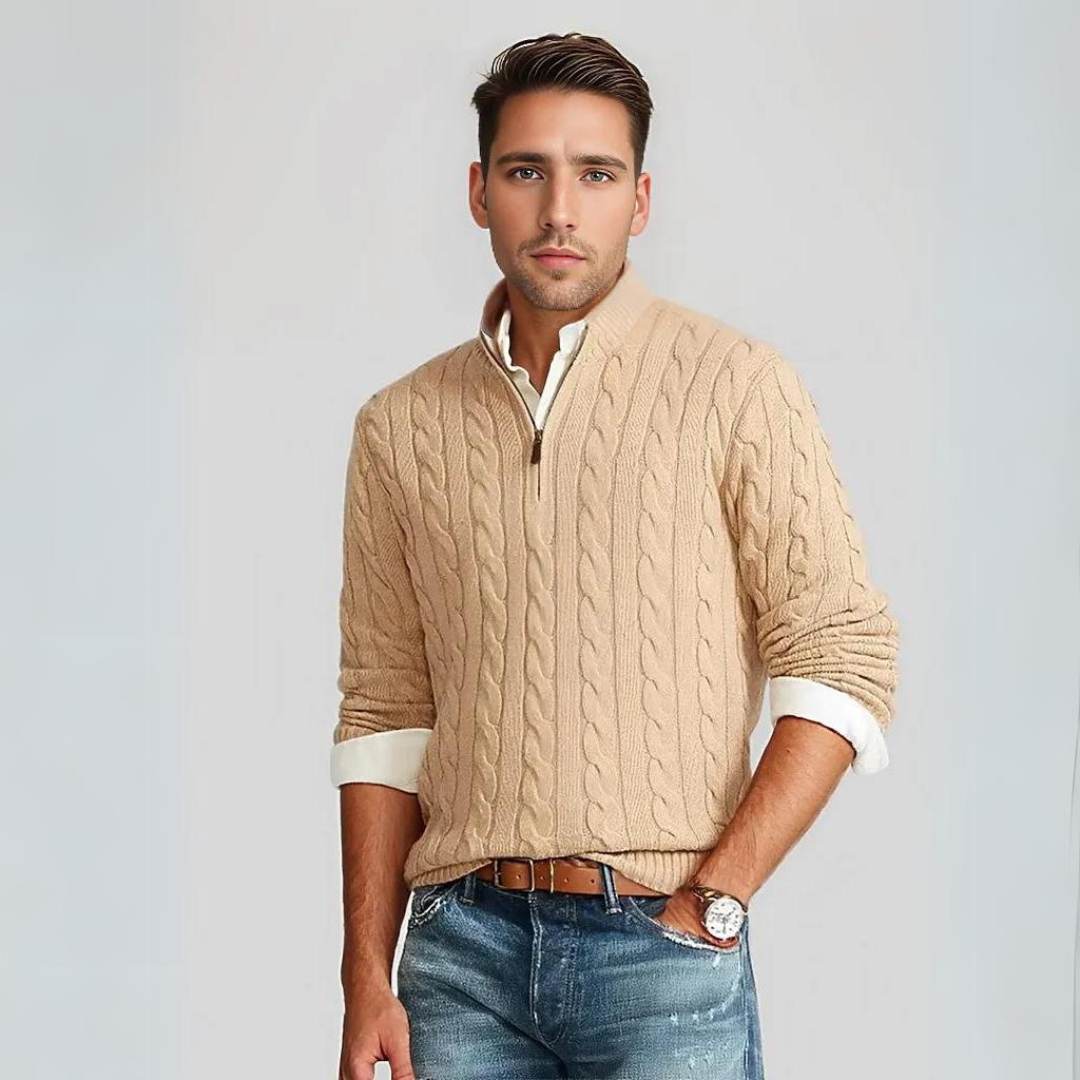 Lorenzo | Pull Torsadé à Demi-Fermeture Zippée pour Homme