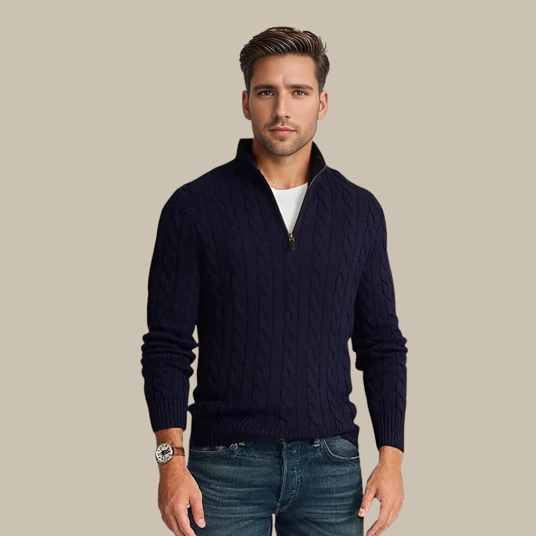 Lorenzo | Pull Torsadé à Demi-Fermeture Zippée pour Homme