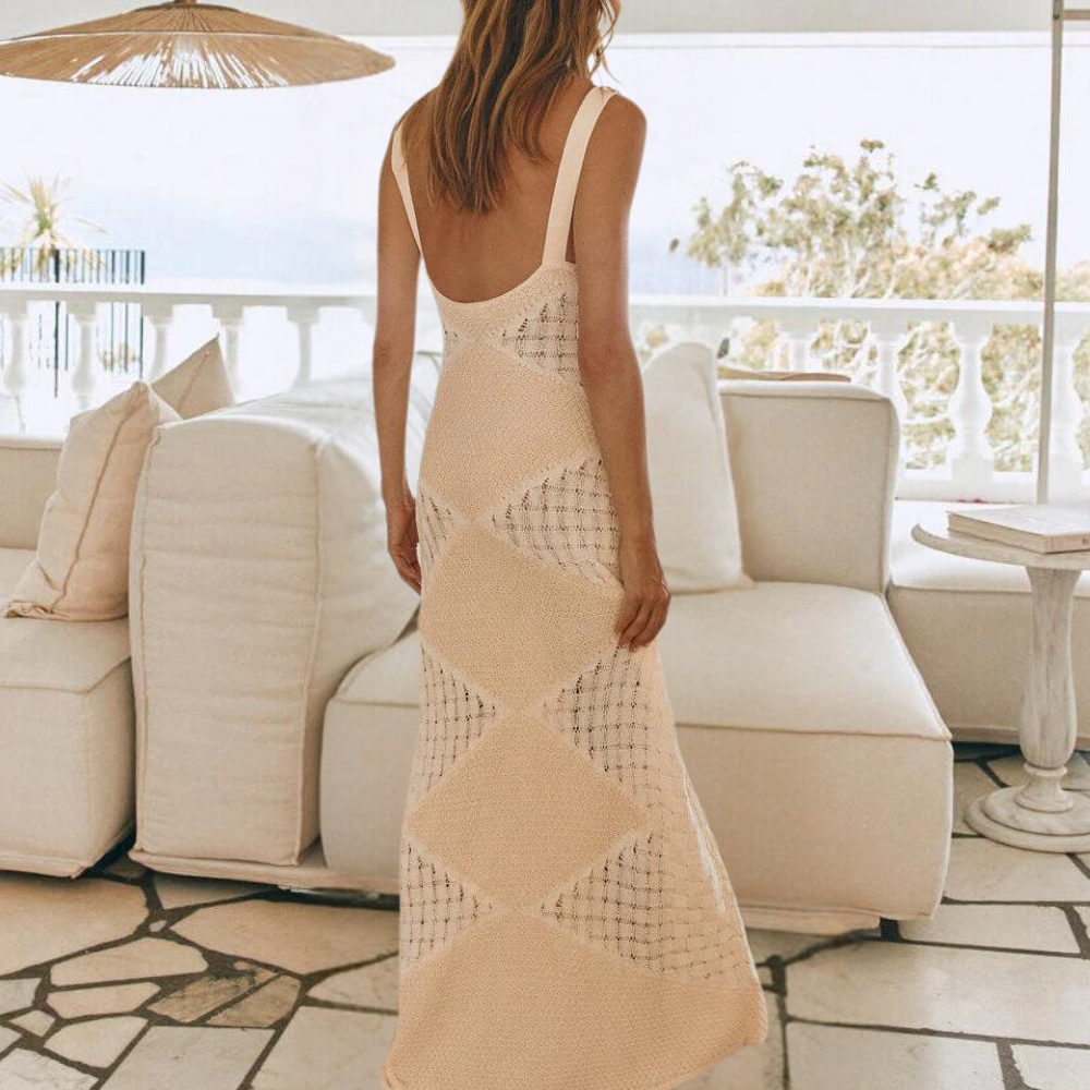 Noémie | Robe Longue Tricotée à Col Rond et Jupe Évasée