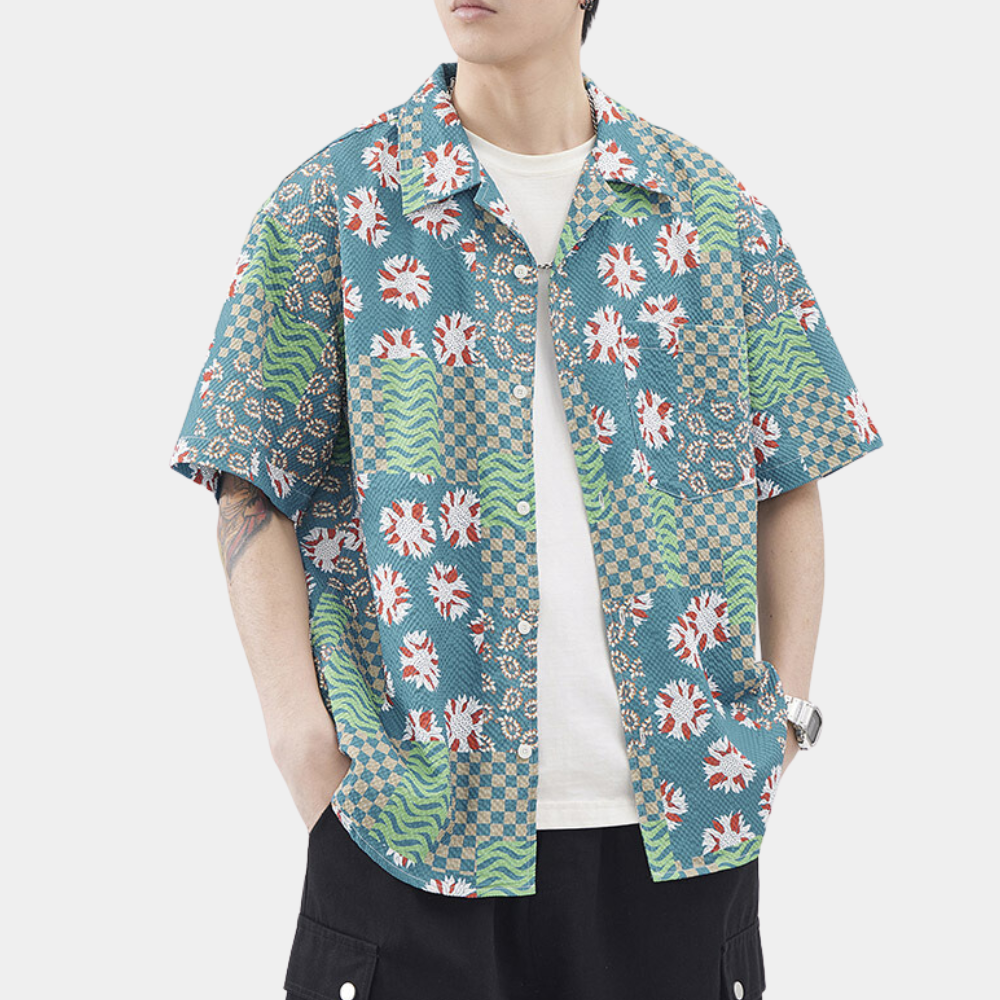 Sacha | Chemise Hawaïenne à Motifs Floraux et Géométriques