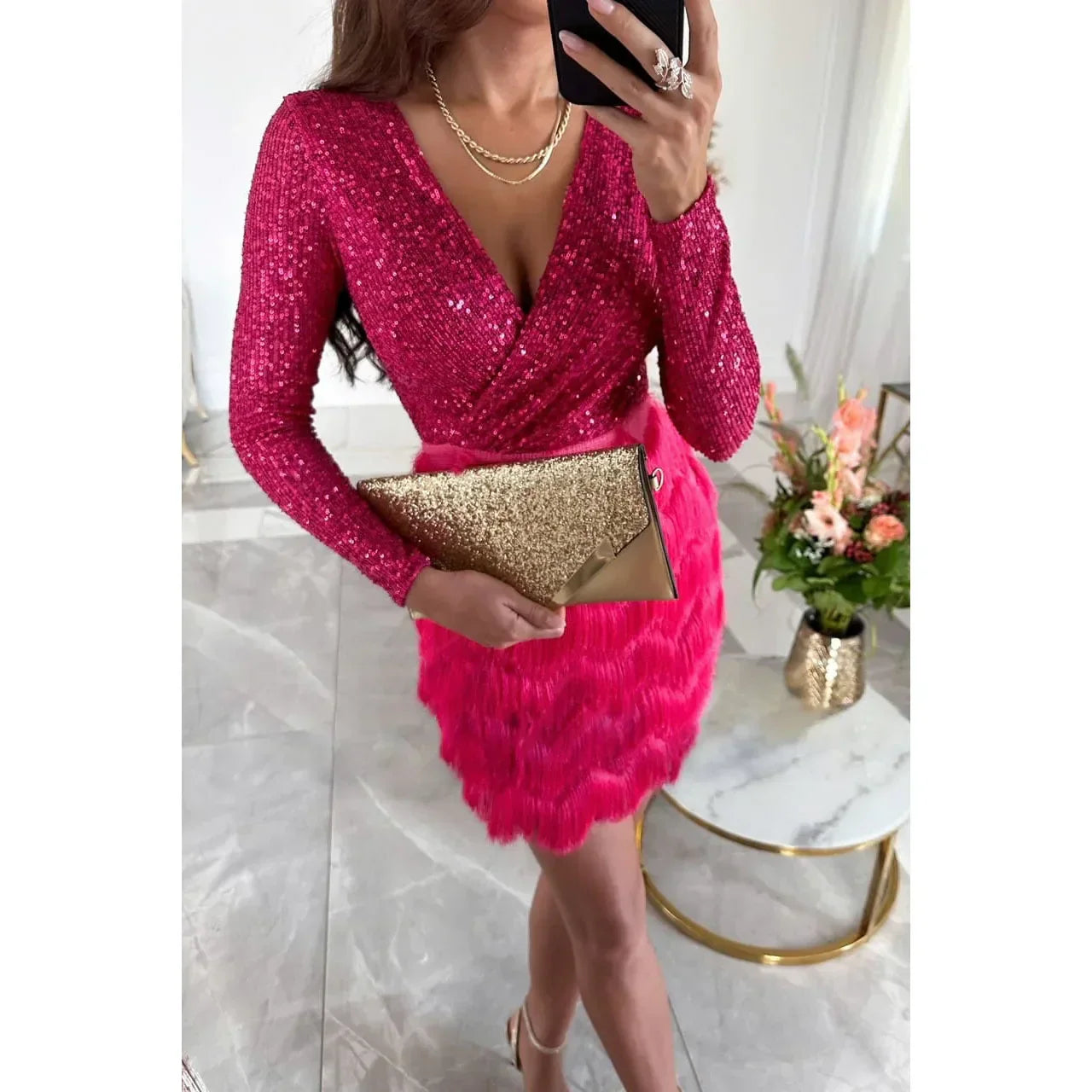 Ysolde | Robe de Soirée à Paillettes et Jupe Plissée