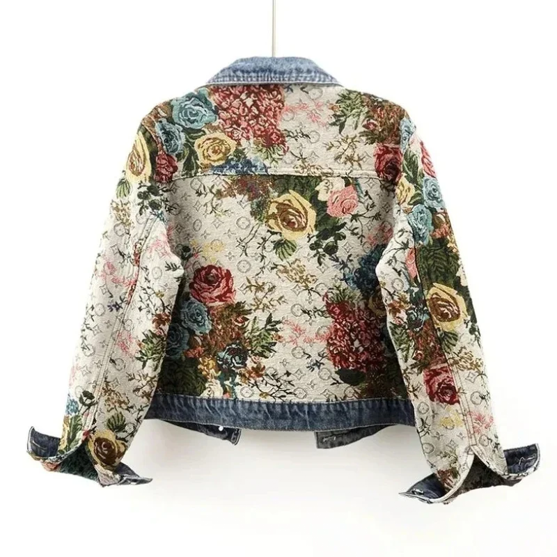 Ysoline | Veste en Jean à Motifs Floraux Tissés pour Femme