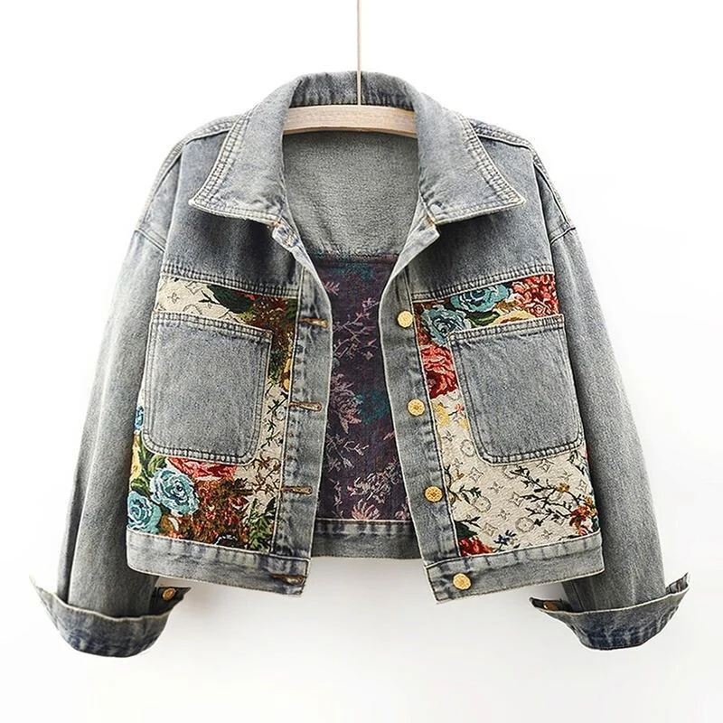Ysoline | Veste en Jean à Motifs Floraux Tissés pour Femme