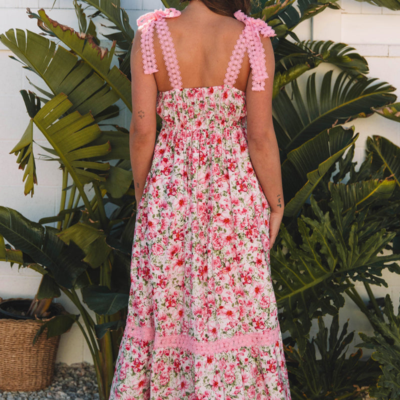 Juliette | Robe Longue Bohème à Imprimé Fleuri et Détails en Dentelle