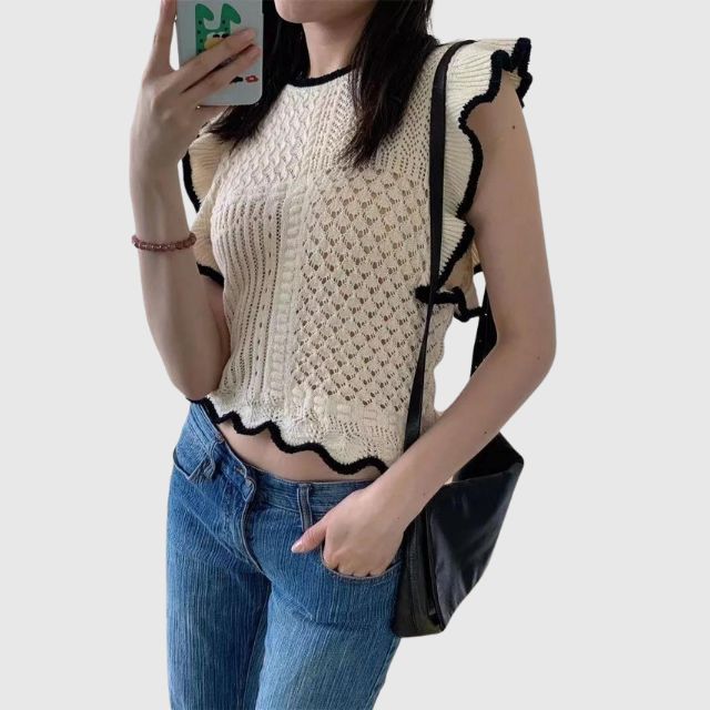 Élodie | Top Sans Manches au Crochet avec Finitions Contrastées