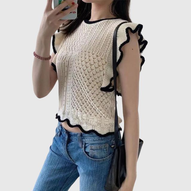 Élodie | Top Sans Manches au Crochet avec Finitions Contrastées