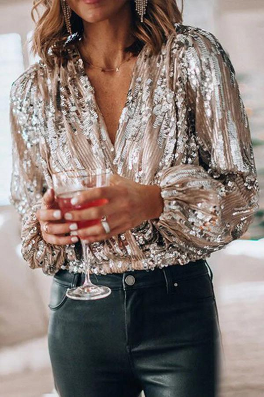 Amandine | Blouse brillante portefeuille à manches longues pour femme