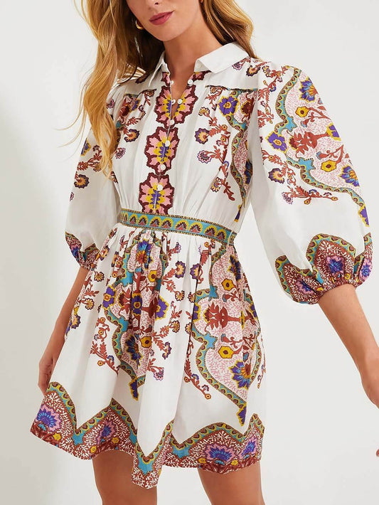 Maëlle | Robe chemise légère à motif ethnique féminin