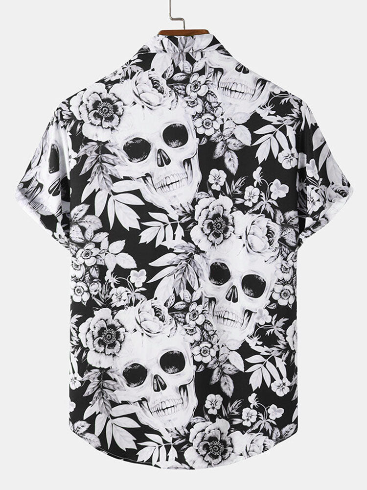 Sacha | Chemise à Imprimé Crâne et Fleurs pour Hommes