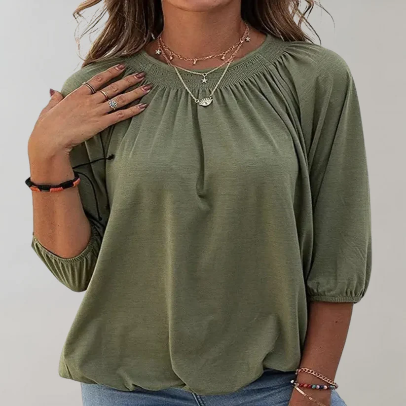 Célestine | Blouse légère à fronces et manches 3/4 pour femme