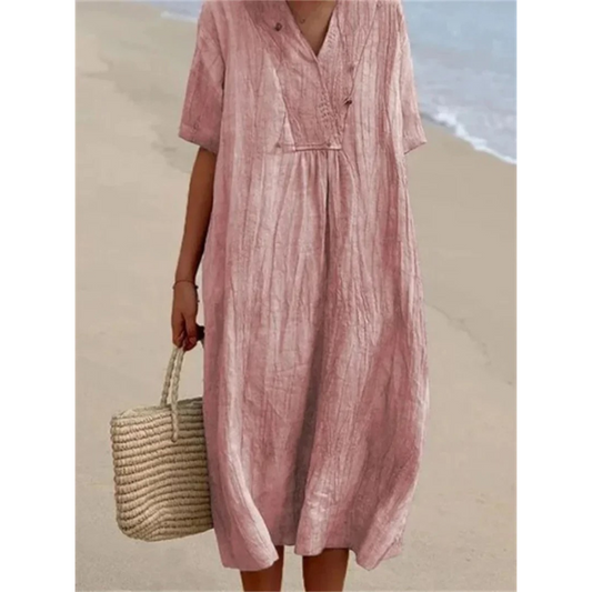Solène | Robe légère en lin avec détails boutonnés