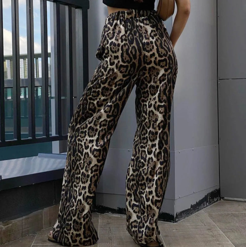 Alina | Pantalon Ample Taille Haute à Imprimé Léopard