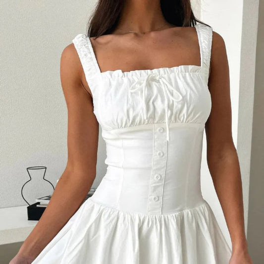 Fiorella | Robe Cami à Boutons et Encolure Carrée